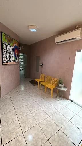 Recepção da Mondo Cani com cadeiras amarelas